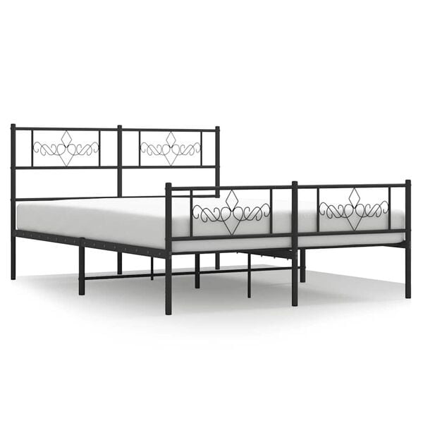 vidaXL Metal Bed Frame without Mattress with Footboard Black 135x190cm