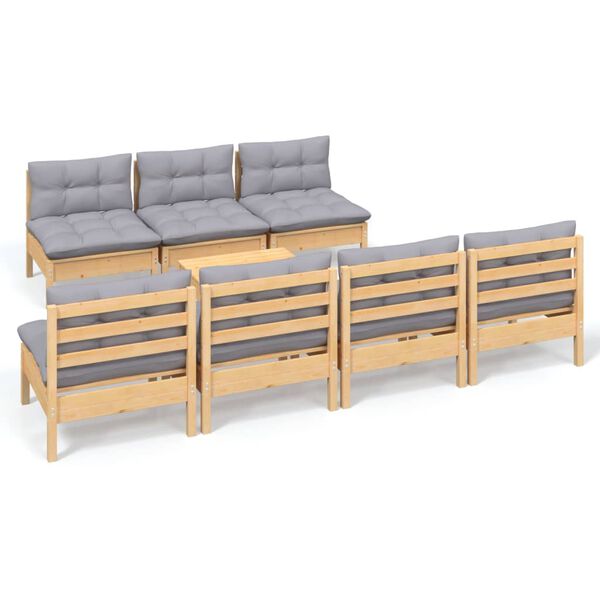 vidaXL 8 Piece Garden Lounge Set with Grey Cushions Pinewood