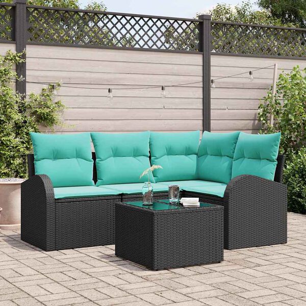 vidaXL Garden Sofa Set 5 pcs Black and Turquoise Poly Rattan