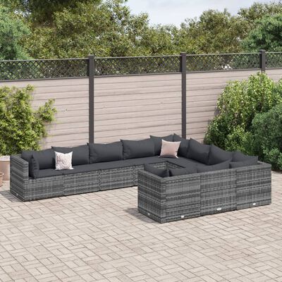 vidaXL 10 Piece Garden Sofa Set with Cushions Grey Poly Rattan