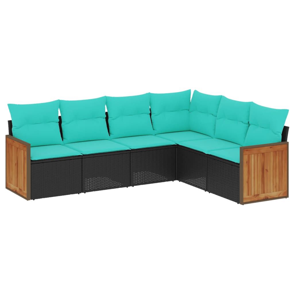 vidaXL 6 Piece Garden Sofa Set with Cushions Black Poly Rattan