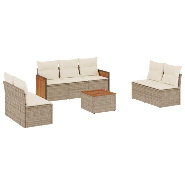 vidaXL 8 Piece Garden Sofa Set with Cushions Beige Poly Rattan