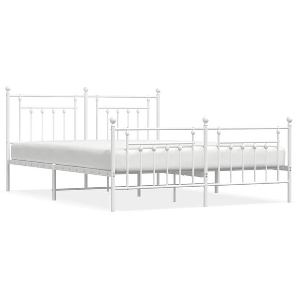 vidaXL Metal Bed Frame without Mattress with Footboard White 183x213cm