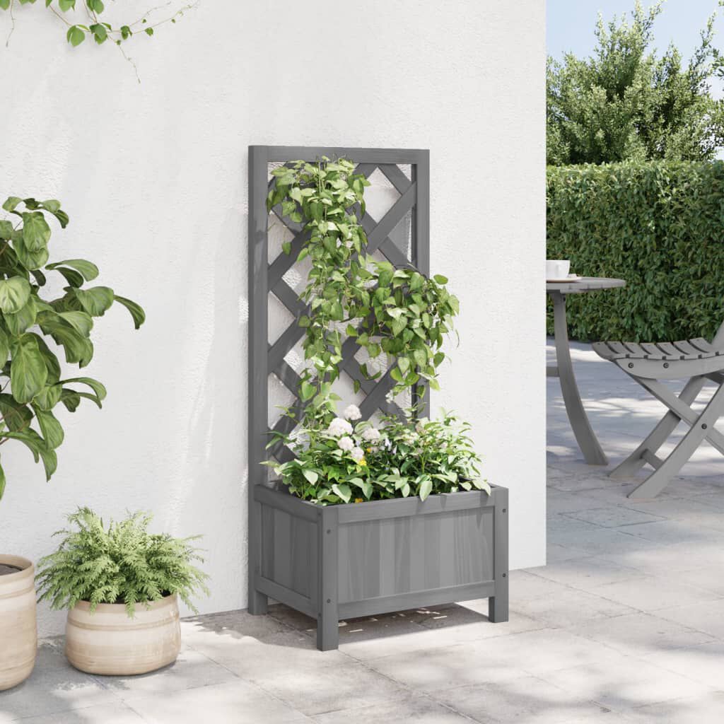 vidaXL Planter with Trellis Grey Solid Wood Fir