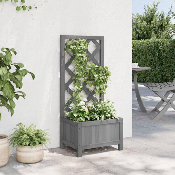 vidaXL Planter with Trellis Grey Solid Wood Fir