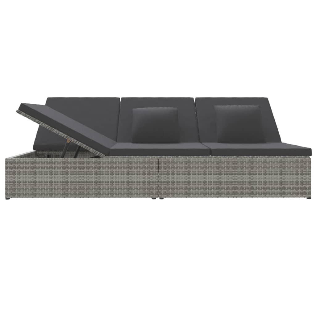 vidaXL Convertible Sun Bed with Cushions Poly Rattan Dark Grey