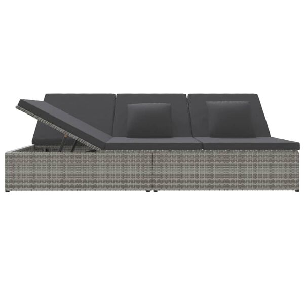 vidaXL Convertible Sun Bed with Cushions Poly Rattan Dark Grey