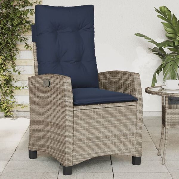 vidaXL Reclining Garden Chairs 2 pcs with Cushions Grey Poly Rattan
