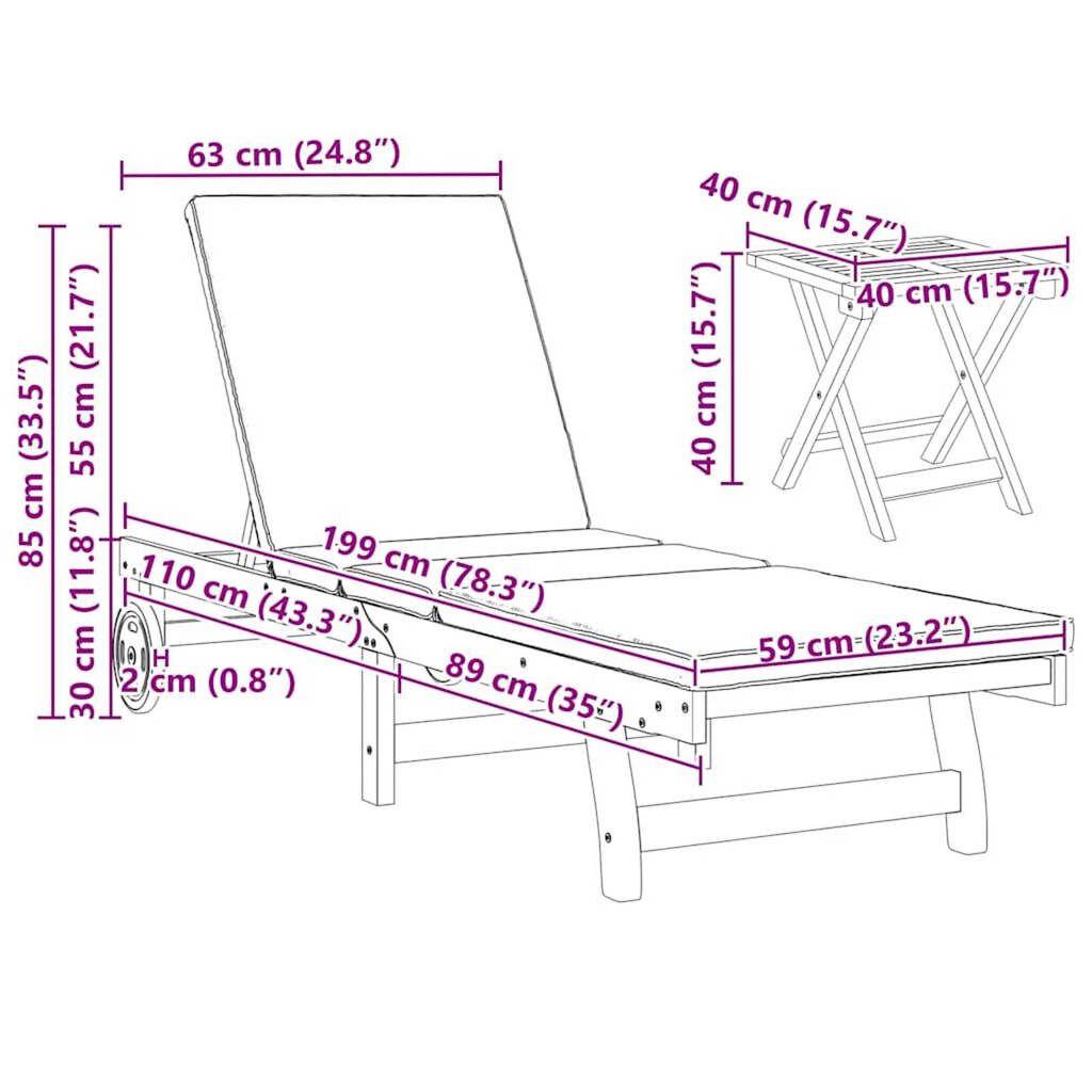 vidaXL Sun Lounger 3 pcs Brown 40 x 40 x 40cm Solid Acacia wood