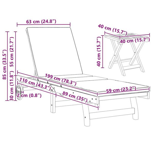 vidaXL Sun Lounger 3 pcs Brown 40 x 40 x 40cm Solid Acacia wood