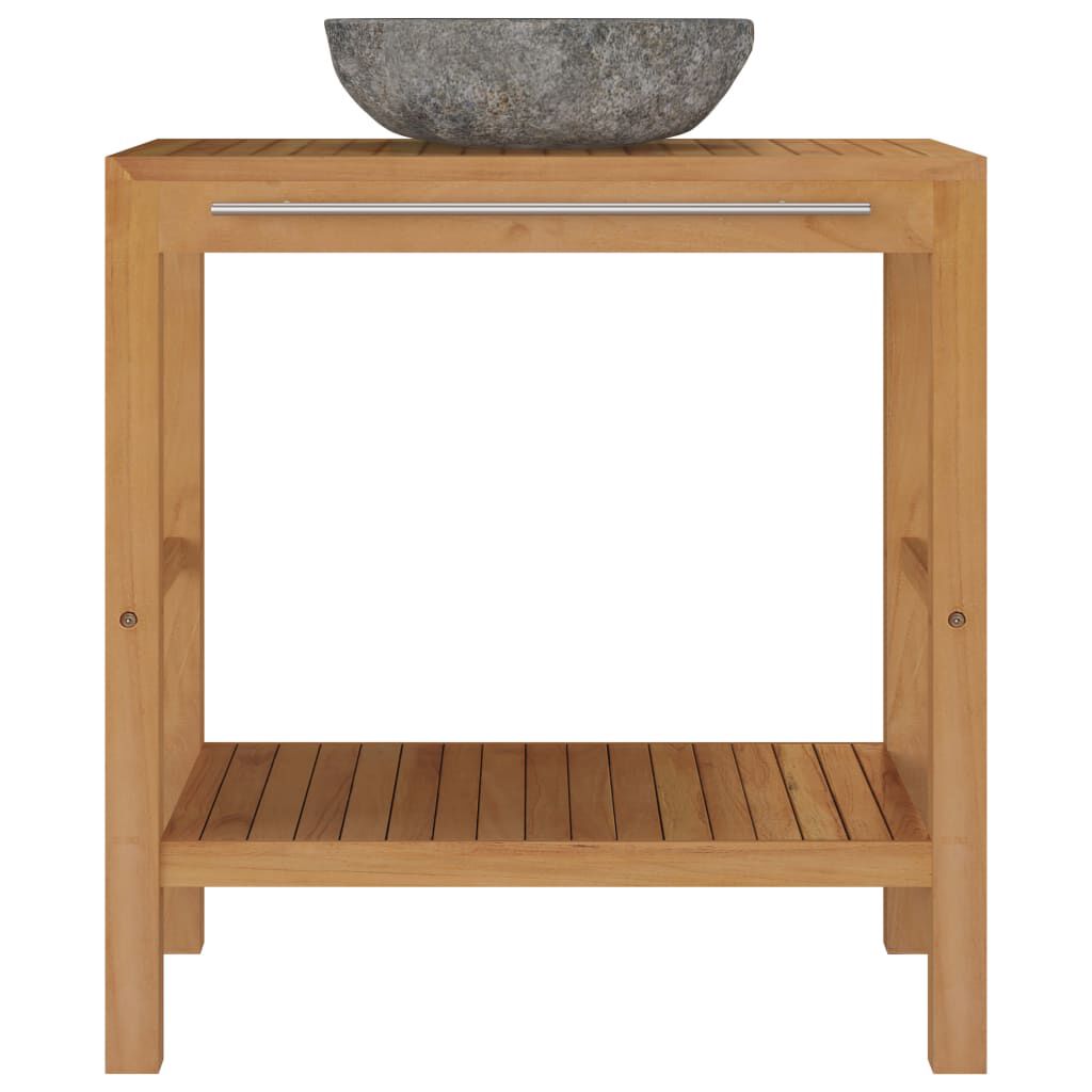 vidaXL Bathroom Vanity Cabinet Solid Teak with Sink River Stone Black