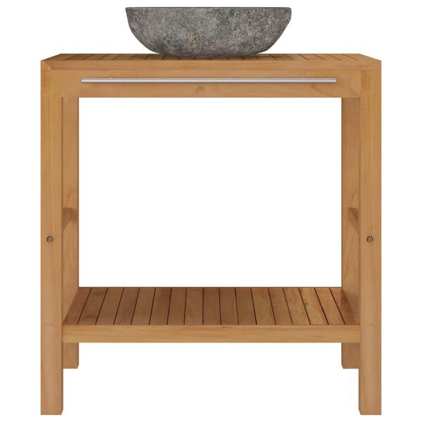 vidaXL Bathroom Vanity Cabinet Solid Teak with Sink River Stone Black