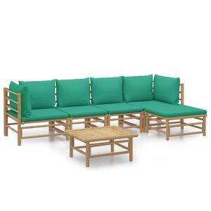 vidaXL 6 Piece Garden Lounge Set with Green Cushions Bamboo