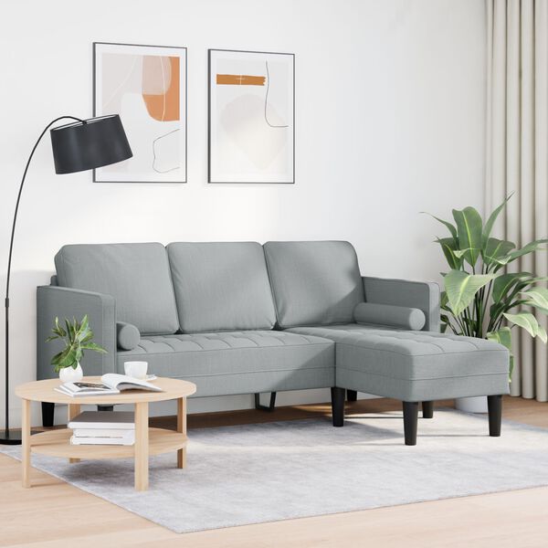 vidaXL Light Grey L-shaped Sofa for 3 People, 160 cm Fabric