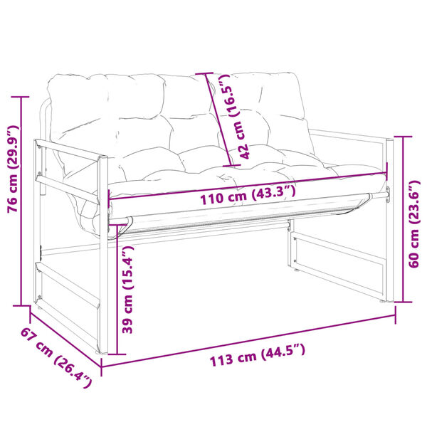 vidaXL Garden Bench with Cushion Anthracite 113 cm Steel