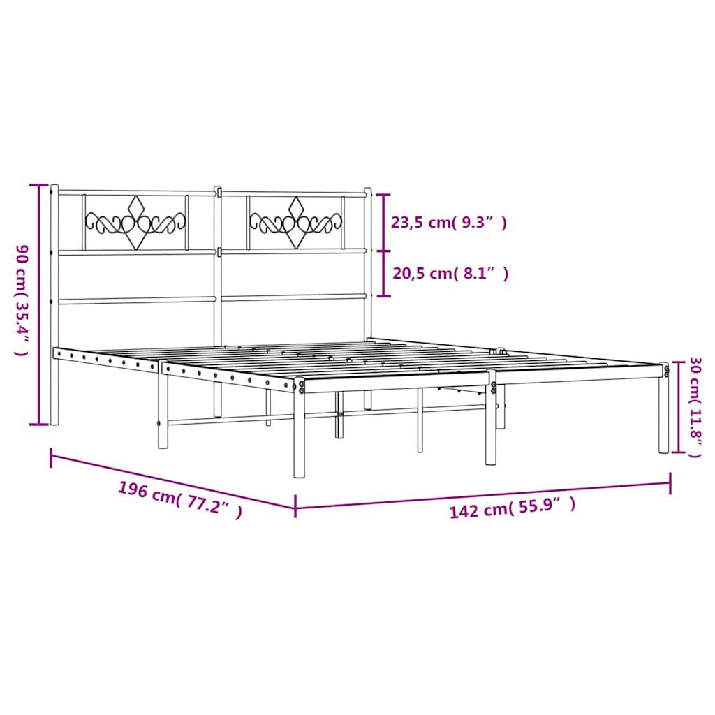 vidaXL Metal Bed Frame without Mattress with Headboard White 135x190cm