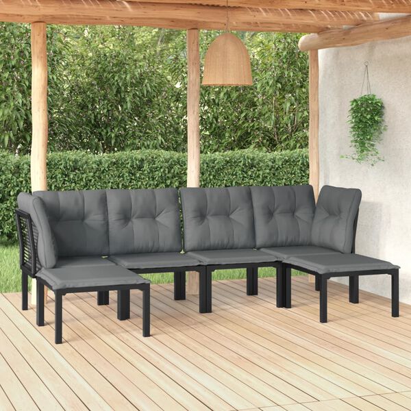 vidaXL 6 Piece Garden Lounge Set Black and Grey Poly Rattan