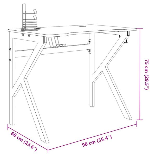vidaXL Gaming Desk with K Shape Legs Black 90x60x75 cm