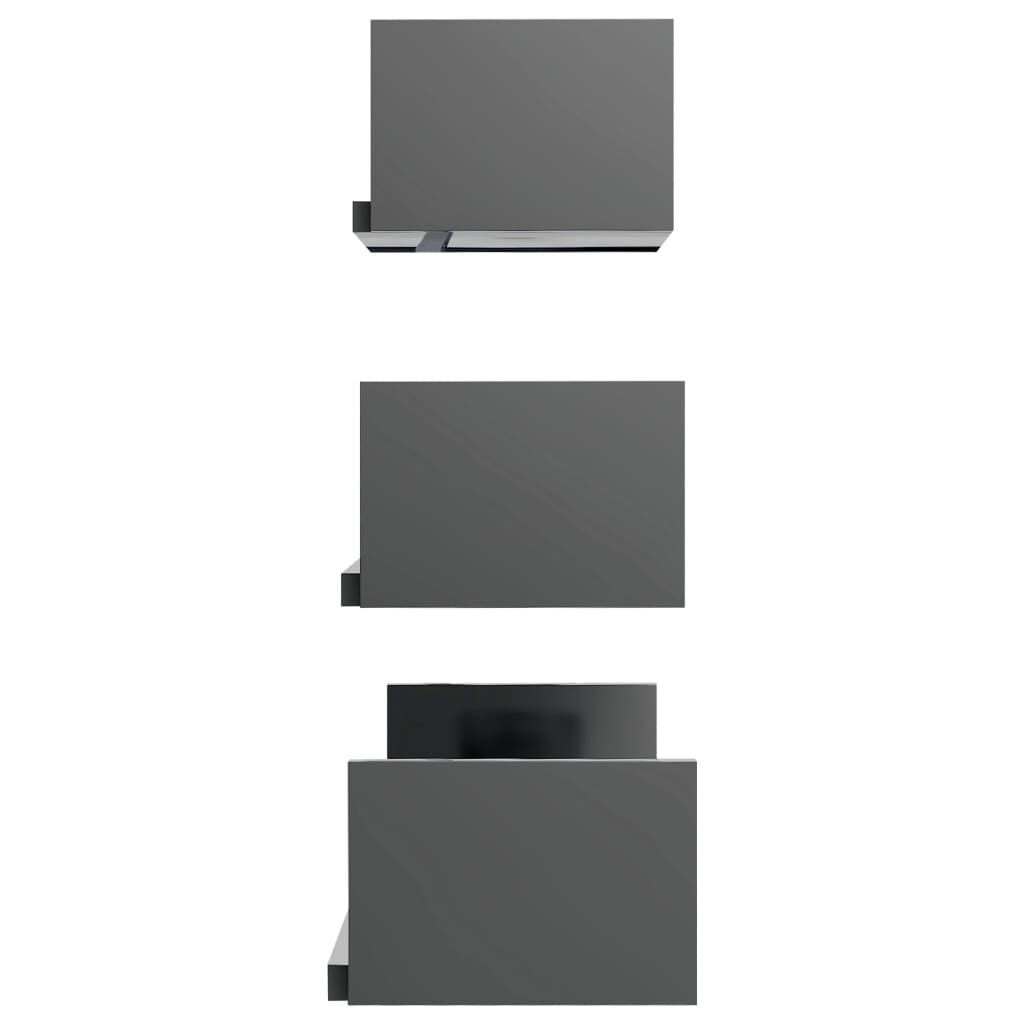 vidaXL Wall Display Shelf 3 pcs High Gloss Grey Engineered Wood