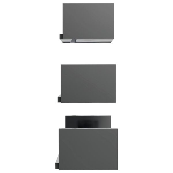 vidaXL Wall Display Shelf 3 pcs High Gloss Grey Engineered Wood