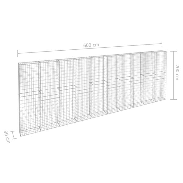 vidaXL Gabion Wall with Covers Galvanised Steel 600x30x200 cm
