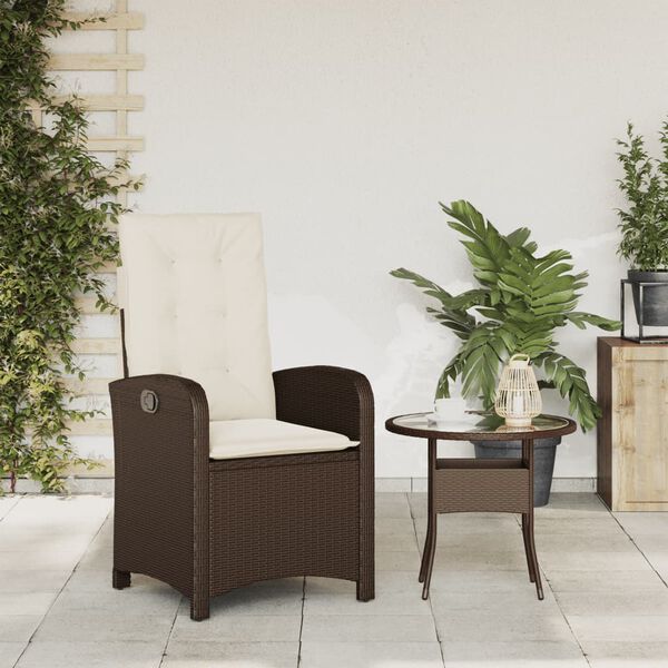 vidaXL Reclining Garden Chair with Cushions Brown Poly Rattan