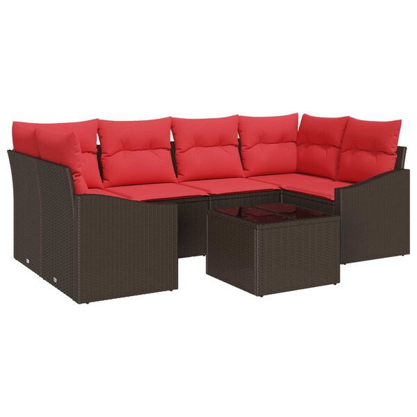 vidaXL 7 Piece Garden Sofa Set with Cushions Brown Poly Rattan