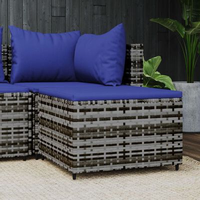 vidaXL Garden Footrest with Cushion Grey Poly Rattan