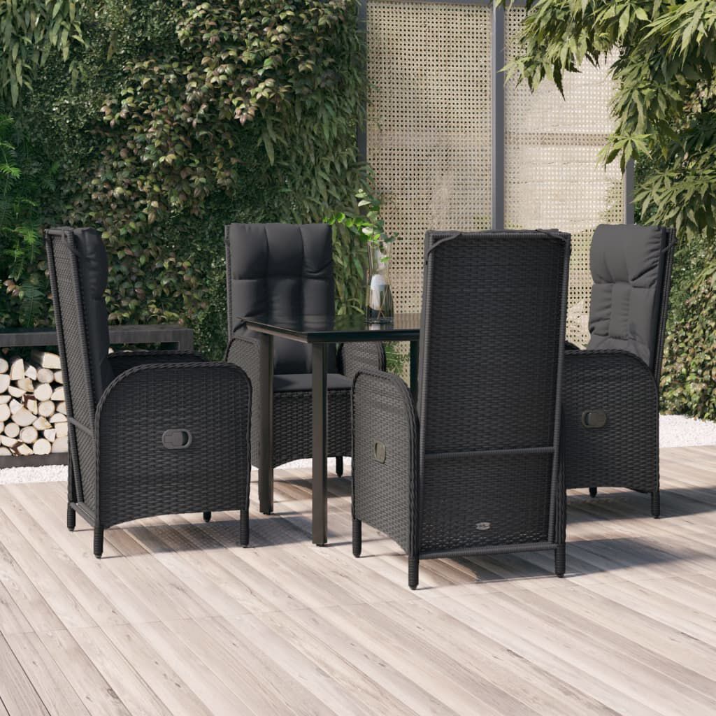 vidaXL 5 Piece Garden Dining Set with Cushions Black Poly Rattan
