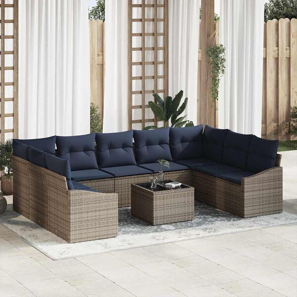 vidaXL Sofa Set with Cushion 10 pcs Grey Poly Rattan