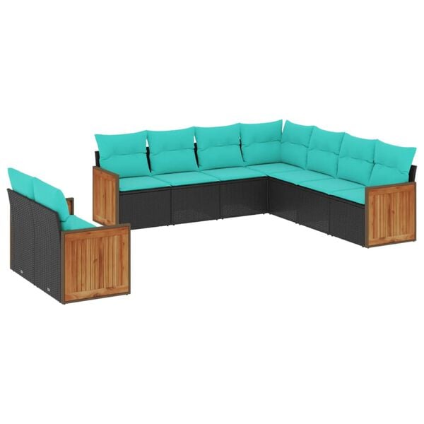 vidaXL 9 Piece Garden Sofa Set with Cushions Black Poly Rattan