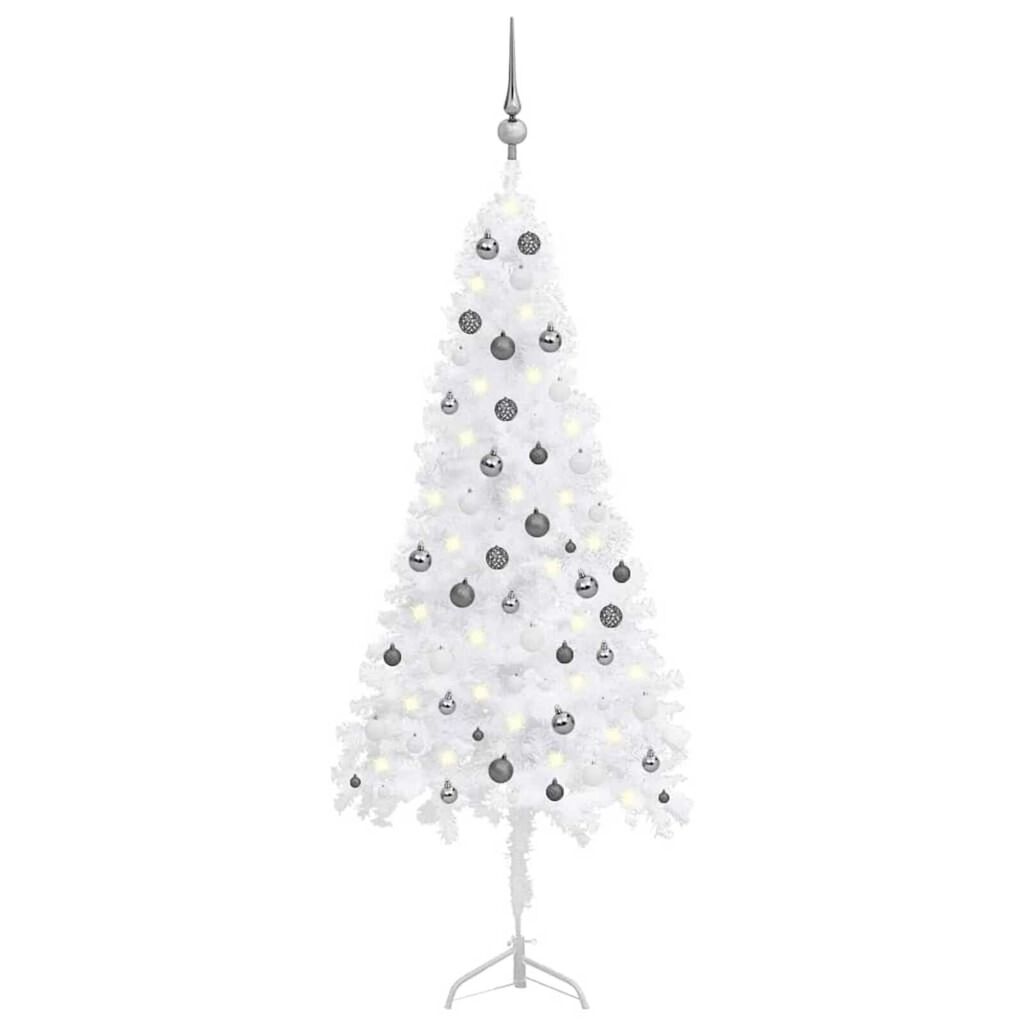 vidaXL Corner Artificial Christmas Tree LEDs&Ball Set White 180 cm PVC