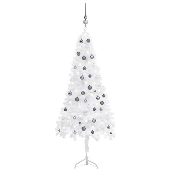 vidaXL Corner Artificial Christmas Tree LEDs&Ball Set White 180 cm PVC