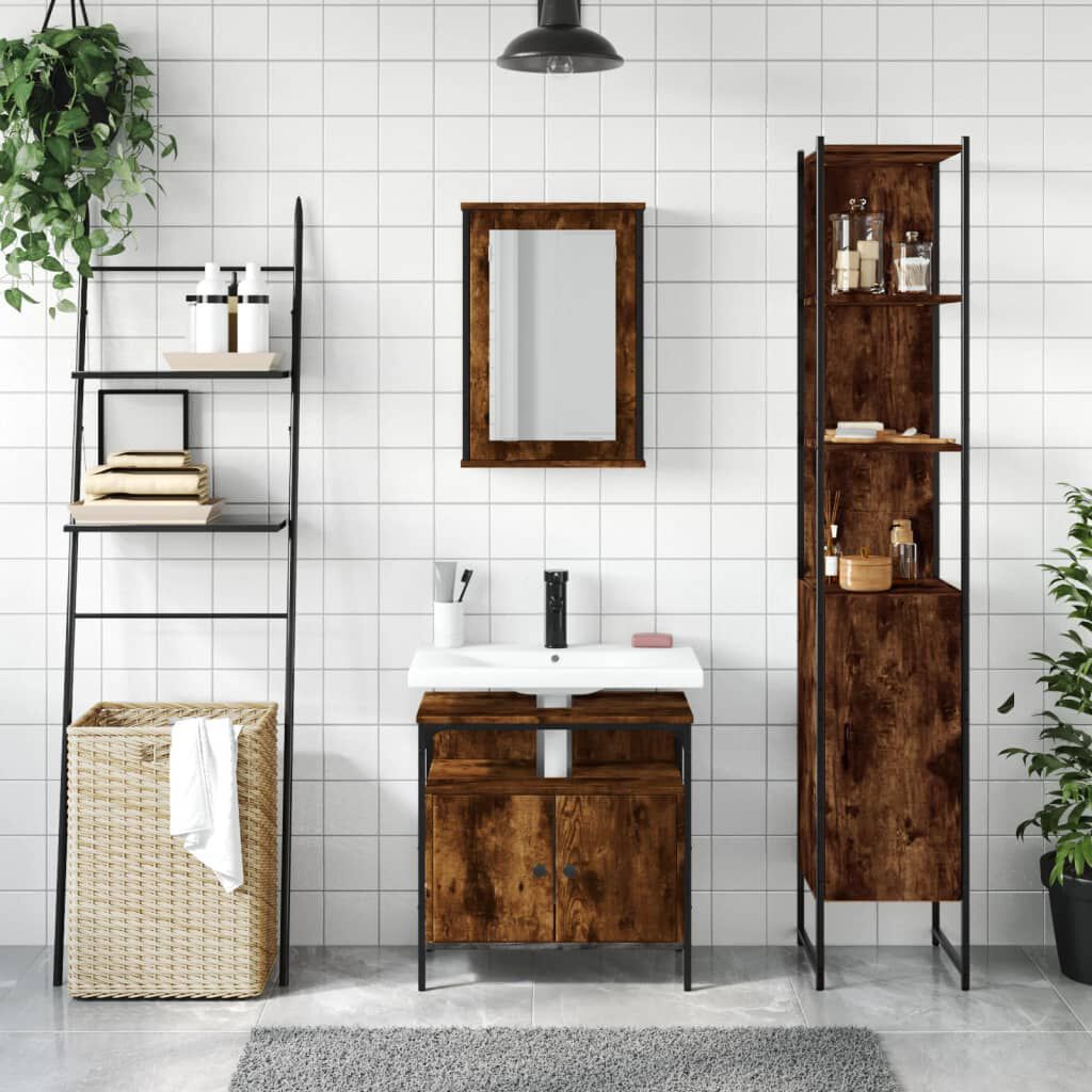 vidaXL 3 Piece Bathroom Furniture Set Smoked Oak Engineered Wood