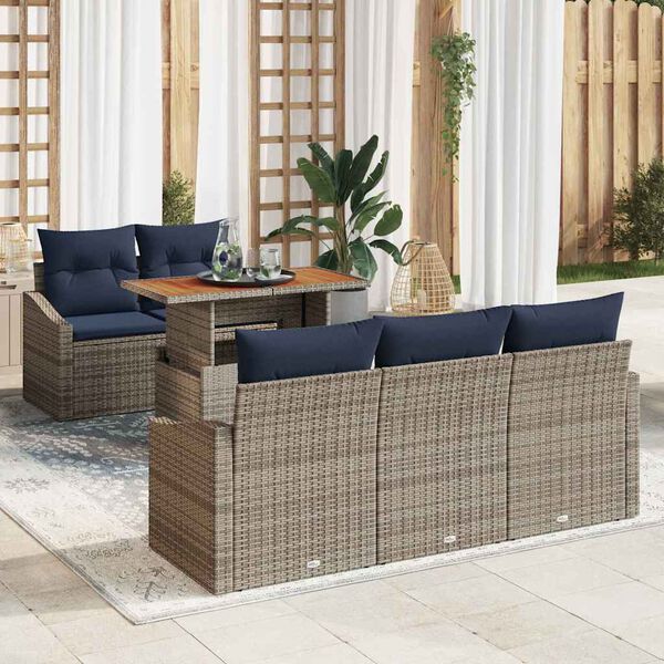 vidaXL Garden Dining Set with Cushion 6 pcs Grey and Navy