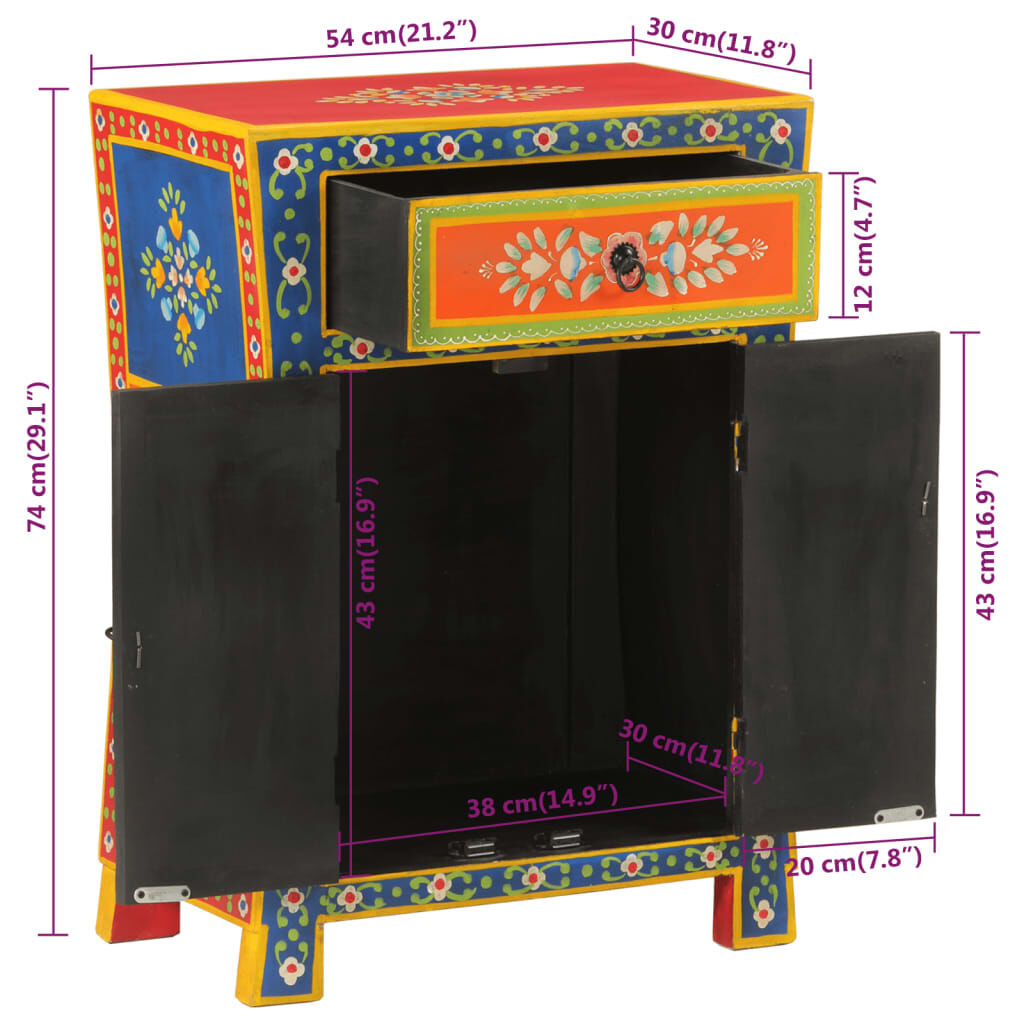 vidaXL Hand Painted Sideboard 54x30x74 cm Solid Wood Mango