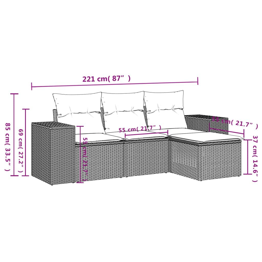 vidaXL 4 Piece Garden Sofa Set with Cushions Black Poly Rattan