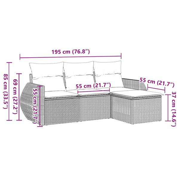 vidaXL 4 Piece Garden Sofa Set with Cushions Black Poly Rattan