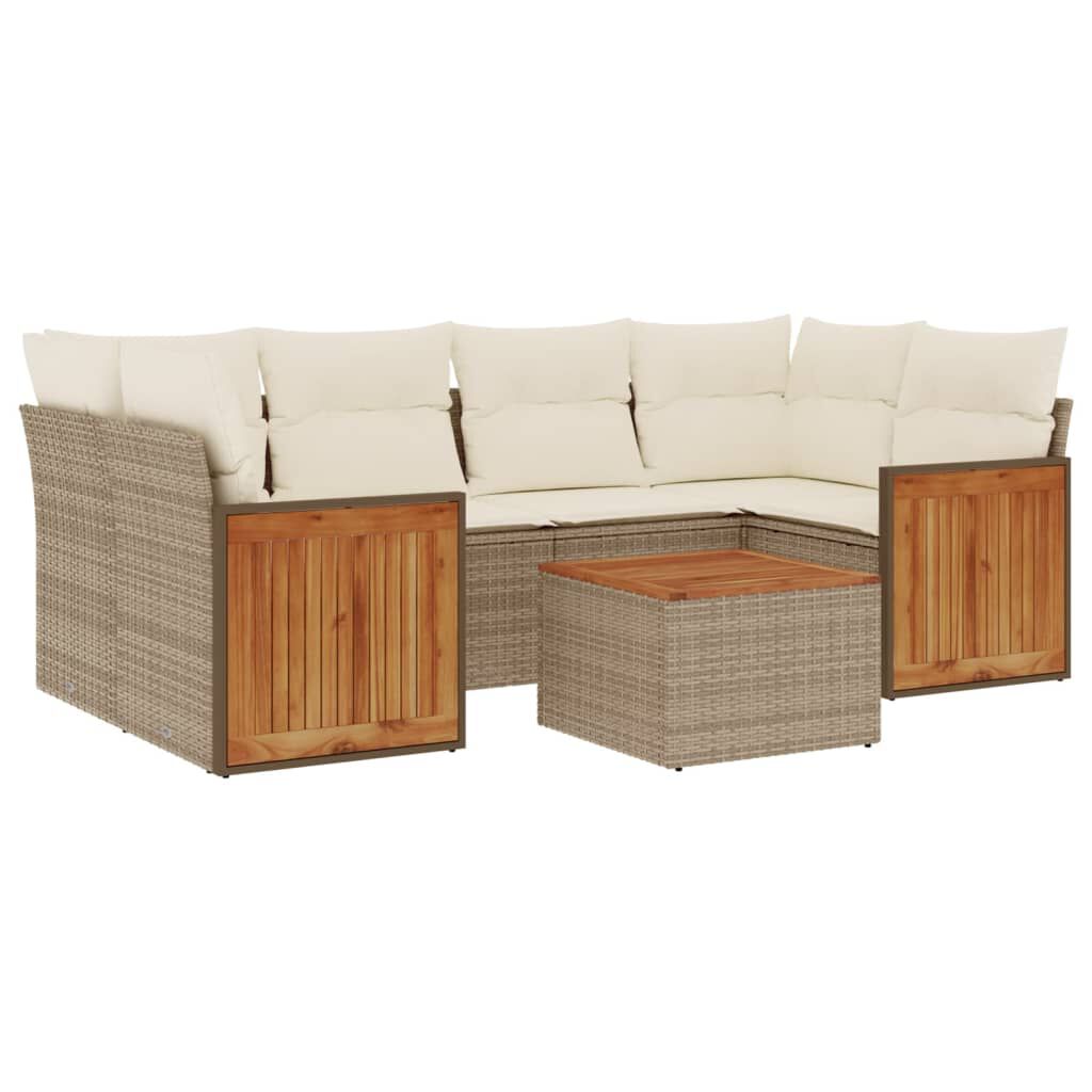 vidaXL 7 Piece Garden Sofa Set with Cushions Beige Poly Rattan