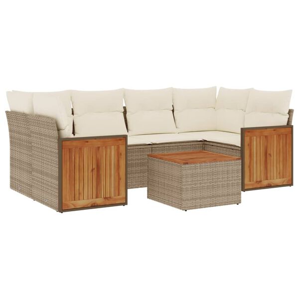 vidaXL 7 Piece Garden Sofa Set with Cushions Beige Poly Rattan