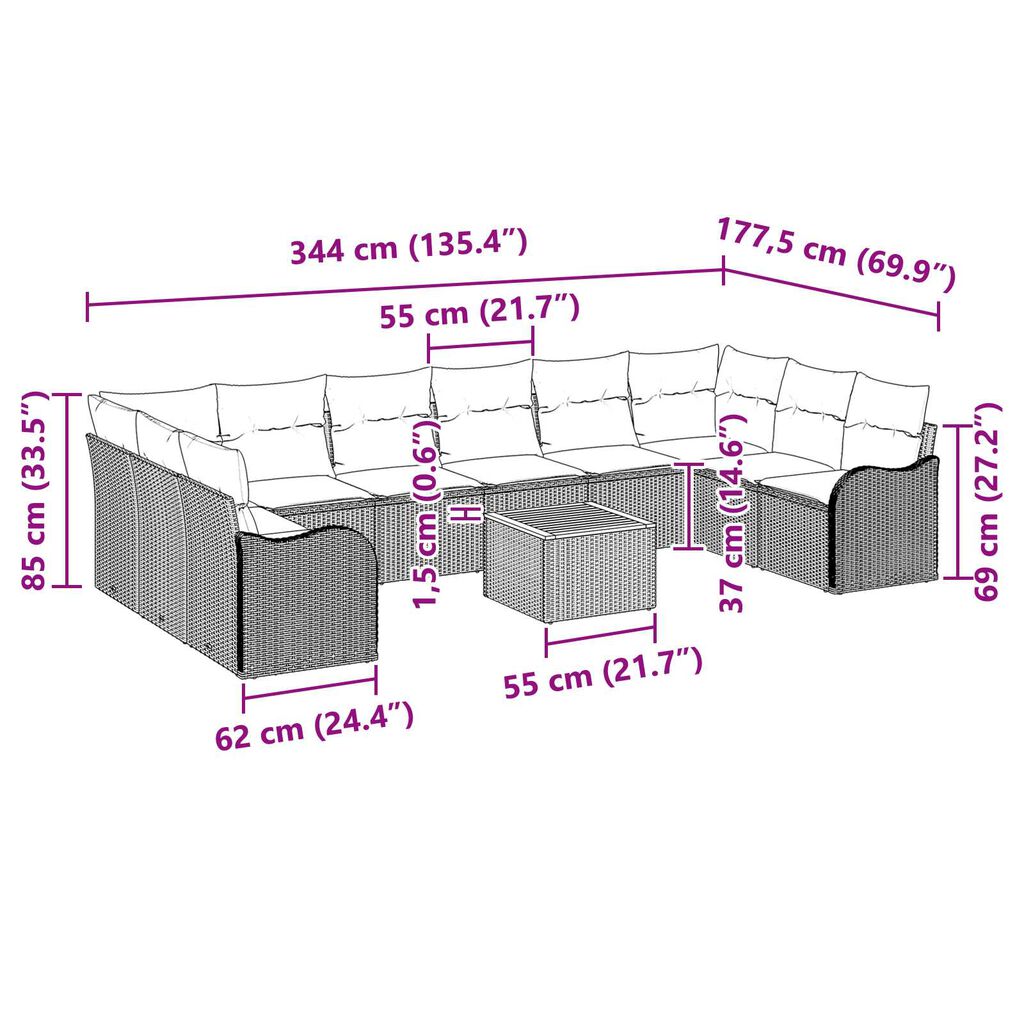 vidaXL Garden Sofa Set 11 pcs Black, turquoise