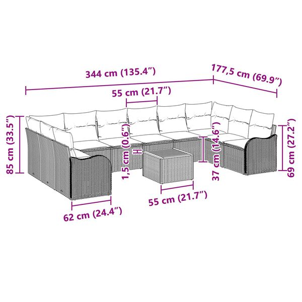 vidaXL Garden Sofa Set 11 pcs Black, turquoise