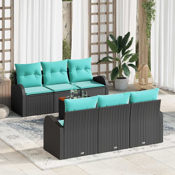 vidaXL Garden Sofa Set 7 pcs Black, turquoise
