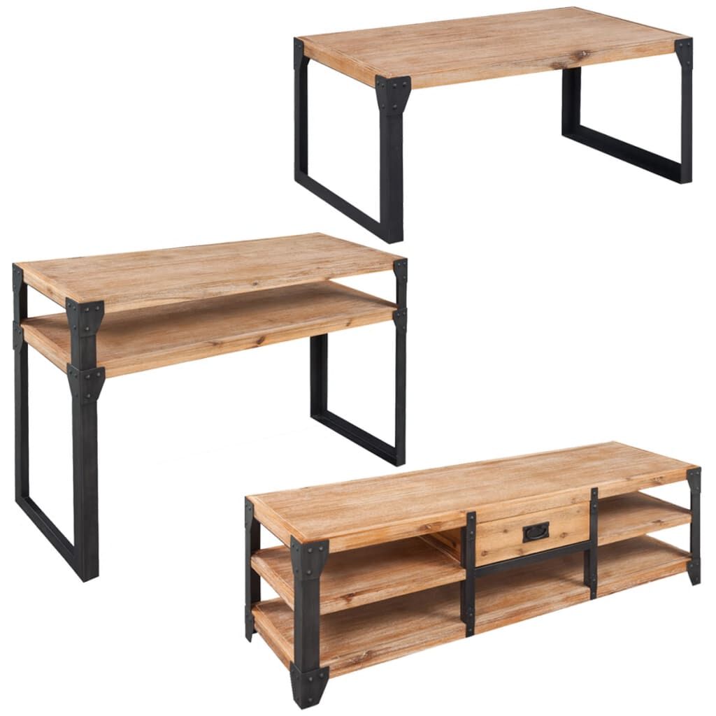 vidaXL Three Piece Living Room Furniture Set Solid Acacia Wood