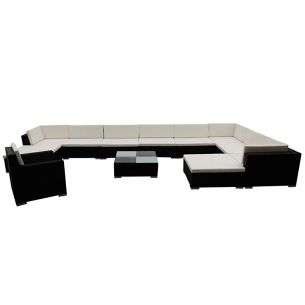 vidaXL 12 Piece Garden Lounge Set with Cushions Poly Rattan Black