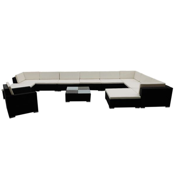 vidaXL 12 Piece Garden Lounge Set with Cushions Poly Rattan Black