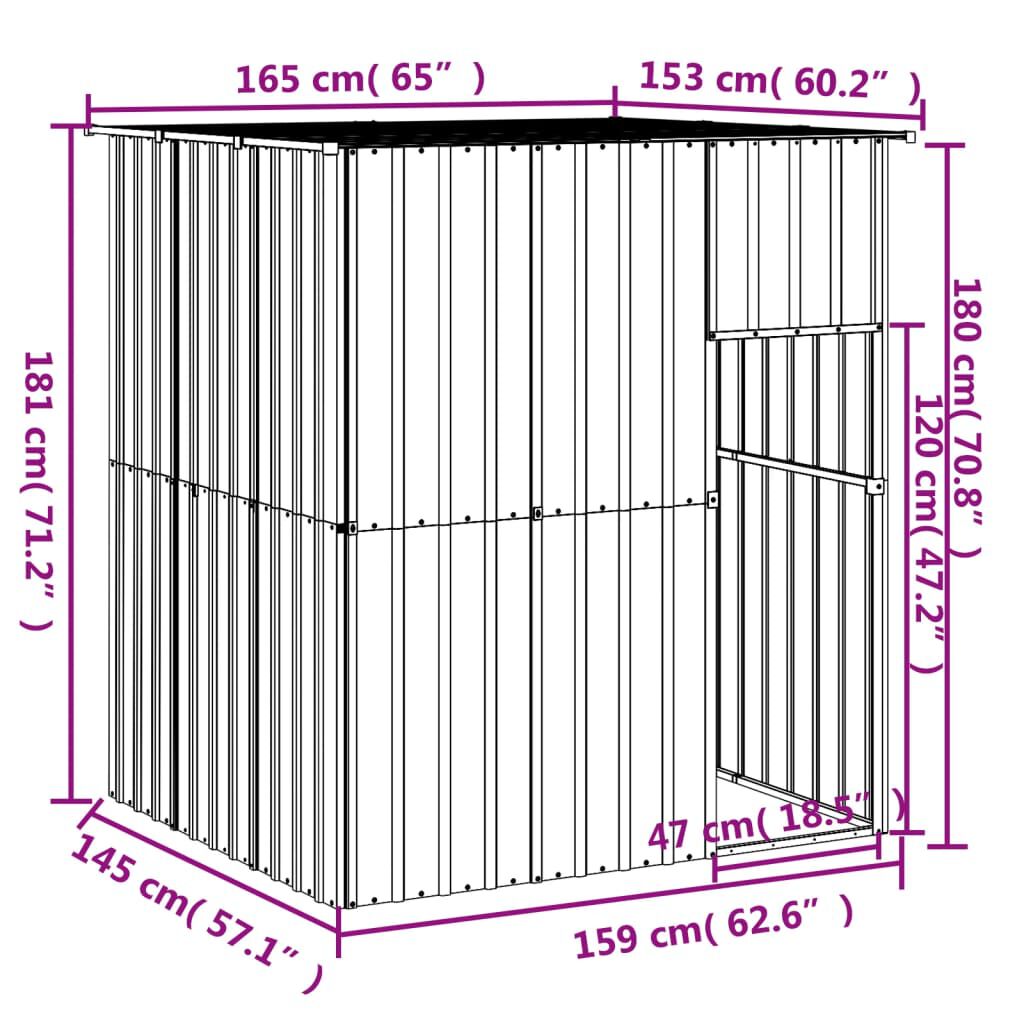 vidaXL Dog House with Roof Light Grey 165x153x181 cm Galvanised Steel