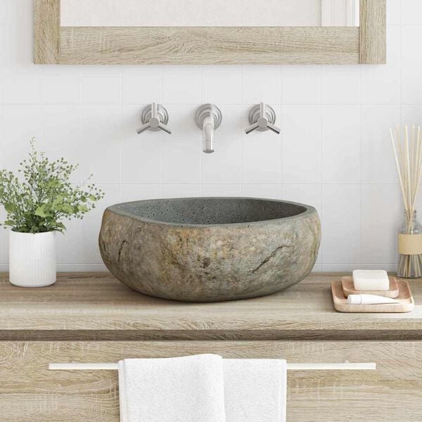 vidaXL Basin Light grey (38-45) x (30-35) x 15 cm River stone