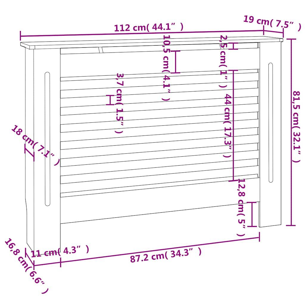vidaXL Radiator Cover White 112x19x81.5 cm MDF