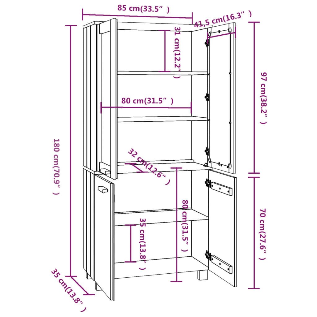 vidaXL Highboard HAMAR Solid Wood Pine Dark Grey